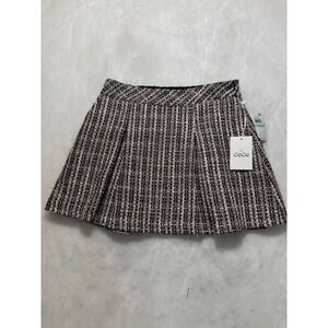 CeCe Women Tweed Mini Skirt Metallic Pink Gold Plaid A-Line Lined Pockets Sz 8